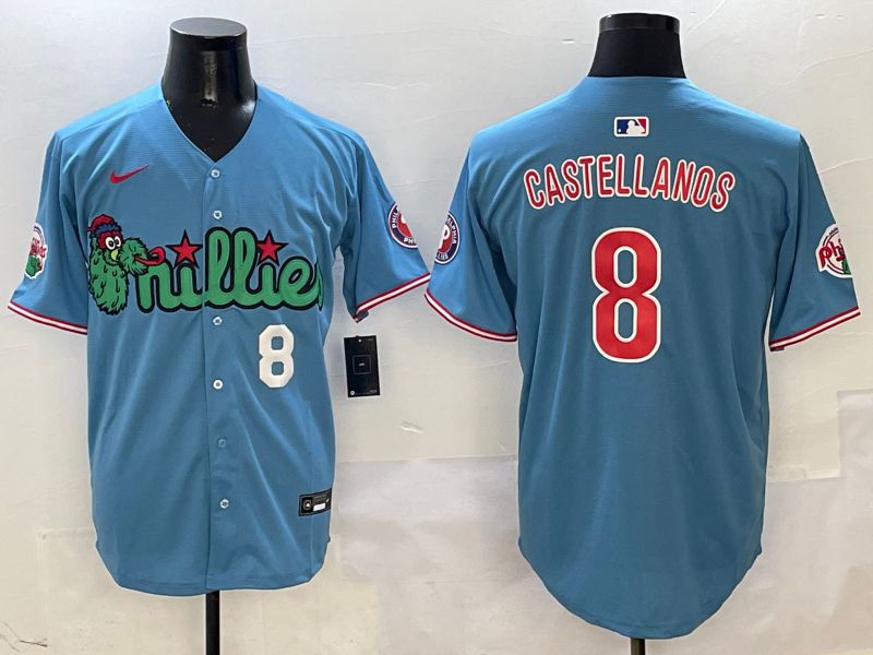 Men Philadelphia Phillies #8 Castellanos Light Blue three generations Joint Name Nike 2025 MLB Jersey style 5->philadelphia phillies->MLB Jersey